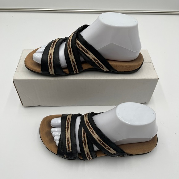 Minnetonka Shoes - Minnetonka Women's Sandals Black Woven Aztec Strap Slip-On Slides‎ Size 7